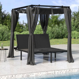 Berkfield Double Sun Lounger With Side And Top Curtains Anthracite - thumbnail 1