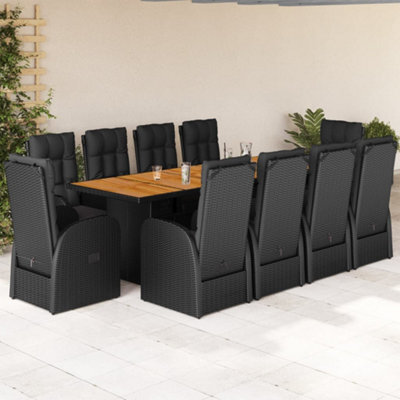 Berkfield 11 Piece Garden Dining Set With Cushions Black Poly Rattan - image 1
