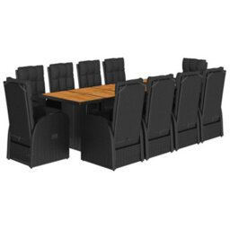 Berkfield 11 Piece Garden Dining Set With Cushions Black Poly Rattan - thumbnail 2
