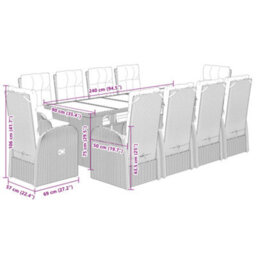 Berkfield 11 Piece Garden Dining Set With Cushions Black Poly Rattan - thumbnail 7