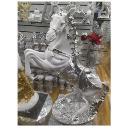 DEENZ Horse Statue Standing Horse Resin Ornament Sculpture Rearing Art Silver & White