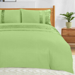 Casabella Luxury Crushed Velvet Panel Band Duvet Cover Sets With Pillow Case Super King Duvet Cover Bedding Set Sage - thumbnail 3