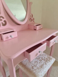 Kosy Koala Dressing Table With Mirror Stool Vanity Dresser Bedroom Pink Love Heart - thumbnail 2