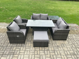 Fimous Rattan Furniture Outdoor Garden Dining Set Patio Height Adjustable Rising Lifting Table Chair With Side Table - thumbnail 2