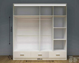 Ie Florence Wardrobe With Mirrors, Drawers & Shelves Sliding Door Wardrobe ( White, 205 Cm ) - thumbnail 2