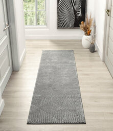Vellure Modern Indoor Living Room Area Rug Embossed Metallic Sheen Pyramid Design Anthracite 60X220 Cm - thumbnail 9