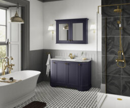Hudson Reed Floor Standing 4-Door Angled Vanity Unit With 1 Tap Hole Grey Marble Top & Basin, Twilight Blue, 1236X470mm - thumbnail 5