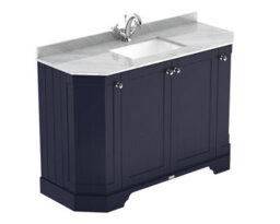 Hudson Reed Floor Standing 4-Door Angled Vanity Unit With 1 Tap Hole Grey Marble Top & Basin, Twilight Blue, 1236X470mm