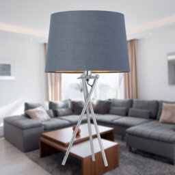 First Choice Lighting Tripod - Chrome Lamp With Grey & Gold Fabric Shade - thumbnail 8