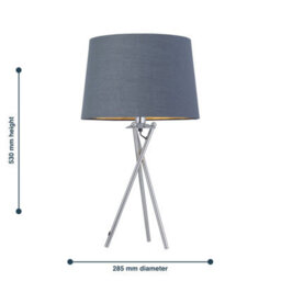 First Choice Lighting Tripod - Chrome Lamp With Grey & Gold Fabric Shade - thumbnail 9