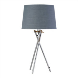 First Choice Lighting Tripod - Chrome Lamp With Grey & Gold Fabric Shade - thumbnail 2
