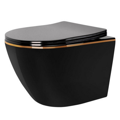 Toilet Bowl Rea Carlo Mini Tornado Black Black Gold Edge