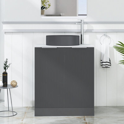 Royal Bathrooms Evora 700mm Graphite Grey Fluted Floor Standing Countertop Vanity Unit 2 Door With Art Round Basin - image 1