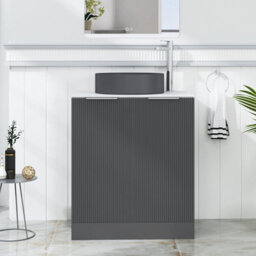 Royal Bathrooms Evora 700mm Graphite Grey Fluted Floor Standing Countertop Vanity Unit 2 Door With Art Round Basin - thumbnail 1
