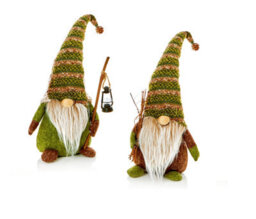 Premier Decorations Limited Rustic Forest Christmas Gonk 28Cm Sitting With Green Knitted Hat - thumbnail 1