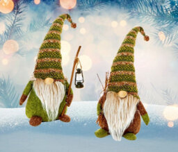 Premier Decorations Limited Rustic Forest Christmas Gonk 28Cm Sitting With Green Knitted Hat - thumbnail 2