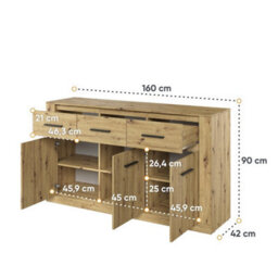 Arte Arti 09 Sideboard Cabinet 160Cm - Oak Artisan, Modern Storage For Contemporary Living - thumbnail 4