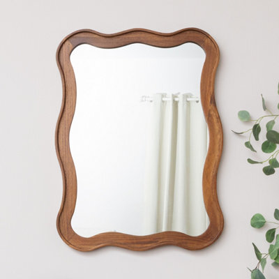 Melody Maison Large Natural Wood Wavy Edge Wall Mounted Mirror - 60Cm X 80Cm - image 1