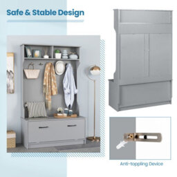 Gainoom 160Cm Hall Tree With Coat Rack And Storage Bench Multifunctional Coat Rack With Entryway Bench - thumbnail 6