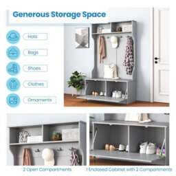 Gainoom 160Cm Hall Tree With Coat Rack And Storage Bench Multifunctional Coat Rack With Entryway Bench - thumbnail 5