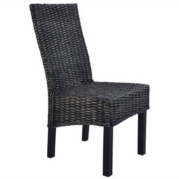 Berkfield Comfortable Dining Chairs 6 Pcs Black Kubu Rattan And Mango Wood - thumbnail 4