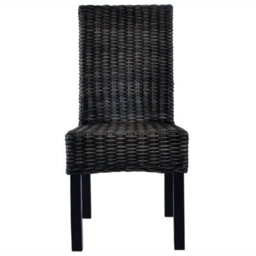 Berkfield Comfortable Dining Chairs 6 Pcs Black Kubu Rattan And Mango Wood - thumbnail 3