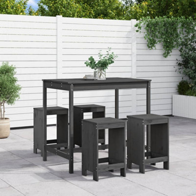 Berkfield 5 Piece Garden Bar Set Grey Solid Wood Pine - image 1