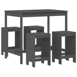 Berkfield 5 Piece Garden Bar Set Grey Solid Wood Pine - thumbnail 2
