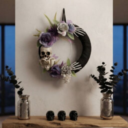 Garden Greatness Gothic Skull Rose Halloween Wreath - thumbnail 1