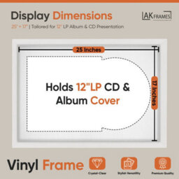 "AK Frames 25X17"" White Modern Vinyl Record Frame With White Mount For 12 Inch Lp Cover & Disc - Overlapped Design" - thumbnail 2