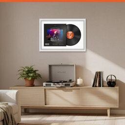 "AK Frames 25X17"" White Modern Vinyl Record Frame With White Mount For 12 Inch Lp Cover & Disc - Overlapped Design" - thumbnail 8