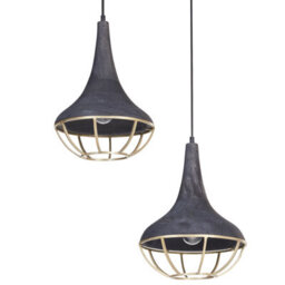 Wyld And Coco Mangocraft Two-Point Pendant Lamp Black Mango Wood Shade Boho Ceiling Light Handmade - thumbnail 4