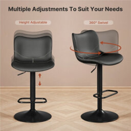 Yaheetech Set Of 2 Height Adjustable Pu Leather Bar Stools With Footrest - Dark Grey - thumbnail 7