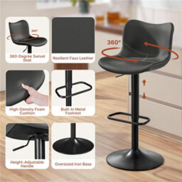 Yaheetech Set Of 2 Height Adjustable Pu Leather Bar Stools With Footrest - Dark Grey - thumbnail 4