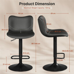 Yaheetech Set Of 2 Height Adjustable Pu Leather Bar Stools With Footrest - Dark Grey - thumbnail 3