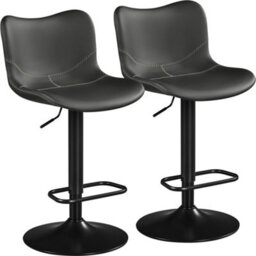 Yaheetech Set Of 2 Height Adjustable Pu Leather Bar Stools With Footrest - Dark Grey - thumbnail 2