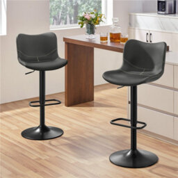 Yaheetech Set Of 2 Height Adjustable Pu Leather Bar Stools With Footrest - Dark Grey