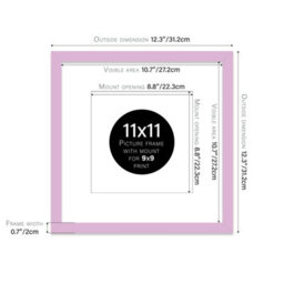 "11X11"" Lilac Picture Frame - 11X11"" Square Frame With 9X9"" Mount For 11X11""/9X9"" Pictures Moderrn Style Thin Edge, 1 Pack" - thumbnail 2