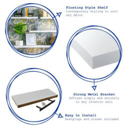 Harbour Housewares 60Cm Floating Wall Shelves- White - Photo Gallery Bookshelf Wall Shelves For Storage & Display - Set Of 6 - thumbnail 2