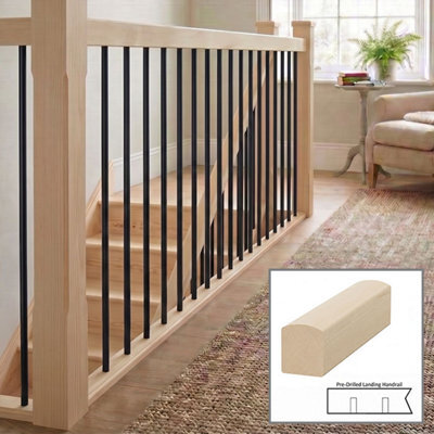 Hemlock Handrail Contemporary 1.2M Landing Drilled For 14mm Metal Spindles Uk Manufactured Traditional Products Ltd - image 1