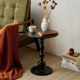 Black Metal Round Side Table Vintage End Table Small Accent Pedestal Table Nightstand - thumbnail 6