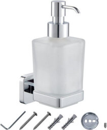 Jassferry Chrome Wall Mounted Soap Dispenser And Square Holder Frosted Glass Dispenser Holder Set - thumbnail 1