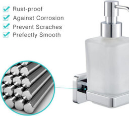 Jassferry Chrome Wall Mounted Soap Dispenser And Square Holder Frosted Glass Dispenser Holder Set - thumbnail 4
