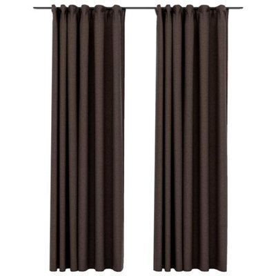 Berkfield Premium Linen-Look Blackout Curtains With Hooks 2 Pcs Taupe 140X225 Cm