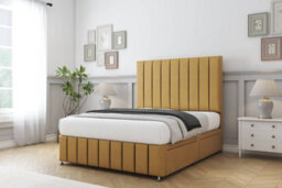 "Comfort Sara Mustard Plush Divan Bed Set No Drawers - 26"" Strutted & 12"" Footboard 4'6 Double" - thumbnail 2