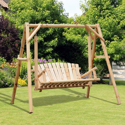 Outsunny Outdoor 2 Seater Porch Swing Wooden Rustic Patio Bench W/ Armrest - image 1