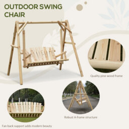 Outsunny Outdoor 2 Seater Porch Swing Wooden Rustic Patio Bench W/ Armrest - thumbnail 5