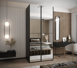 Arte Trosa Ii Black Mirrored Sliding Door Wardrobe W1200mm H2450mm D640mm With Black Steel Handles - thumbnail 2