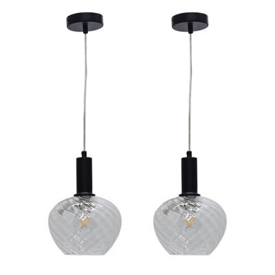 First Choice Lighting Set Of 2 Bradson - Clear Swirl Glass Black Deco Pendant Fittings - image 1