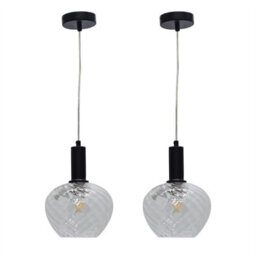First Choice Lighting Set Of 2 Bradson - Clear Swirl Glass Black Deco Pendant Fittings - thumbnail 1